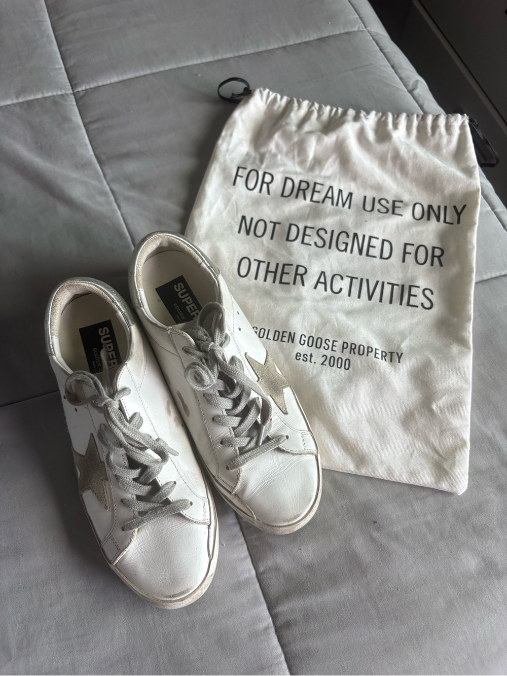 Golden Goose White Leather Low-Top Sneakers with Silver Star